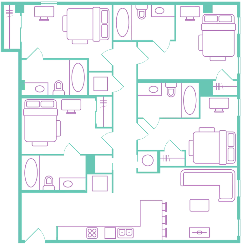 4X4 - Shared (Double) floor plan